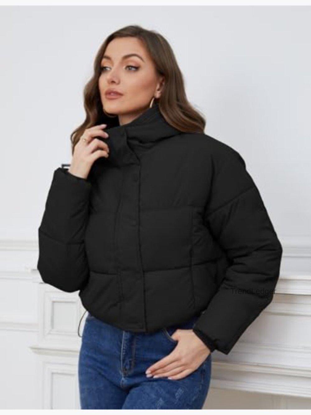 Cropped Puffer Jacket Hooded Zip Up Quilted Short Padded Coat Lightweight - Picture 6 of 7